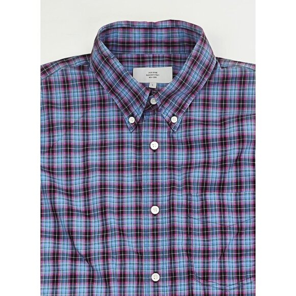 Jack Spade Large Mens Blue Red Black Check Button Down Long Sleeve Cotton Shirt - Picture 1 of 8
